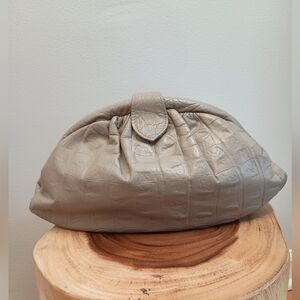 Mardane- Gray Crocodile Embossed Clutch w/ Hidden Shoulder Strap- Small